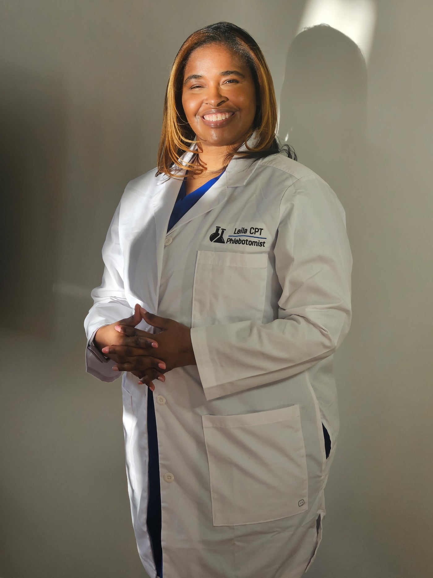 Leila Daniels holding mobile blood collection supplies